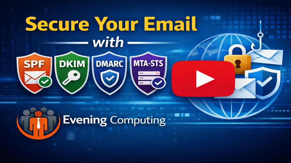 Thumbnail image linking to a video explaining SPF, DKIM, DMARC and MTA-STS email security