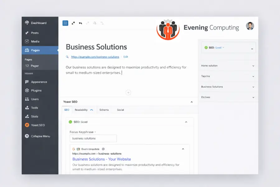 WordPress admin page editor showing the Yoast SEO panel