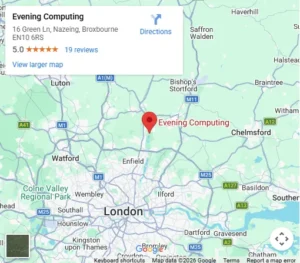 evening-computing-map Map showing the location of Evening Computing in Broxbourne, Hertfordshire