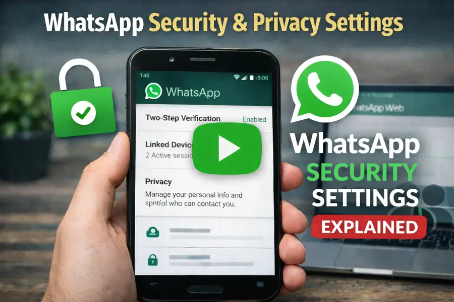 WhatsApp privacy and security settings on a mobile phone WhatsApp privacy and security settings on a mobile phone